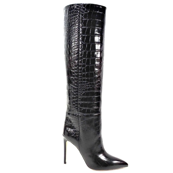 PARIS TEXAS 🇮🇹 WOMEN'S BLACK EMBOSSED CROCO STILETTO FASHION BOOTS - Picture 3 of 4